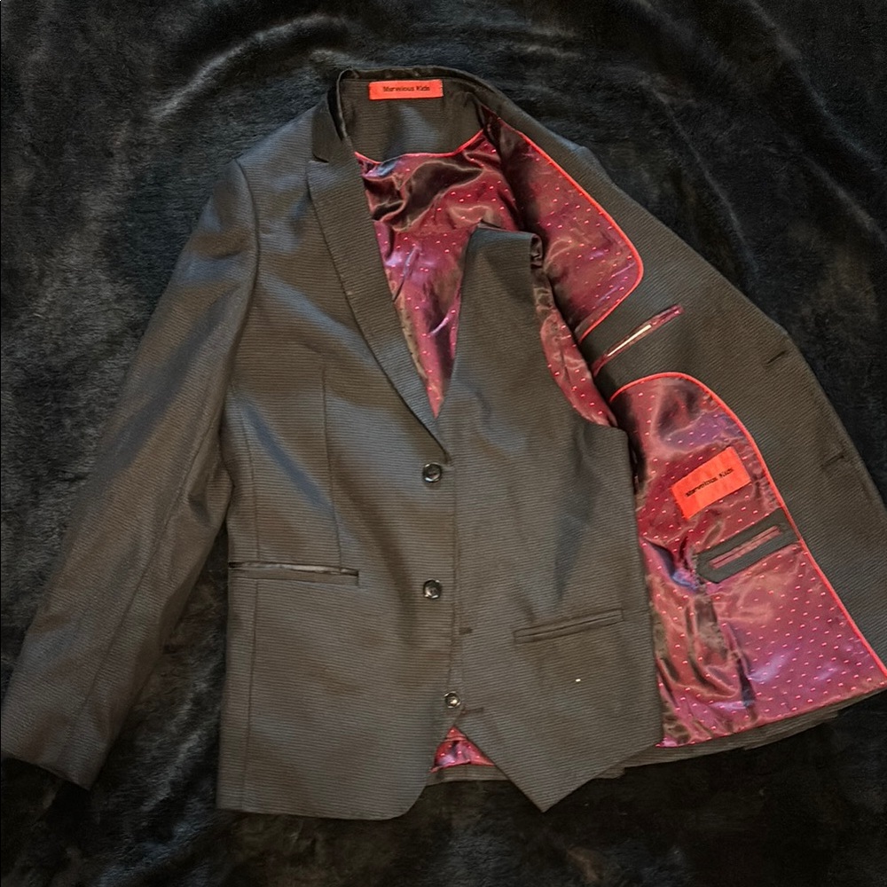 Marvelous Kids Black Blazer with Red Lining and Vest